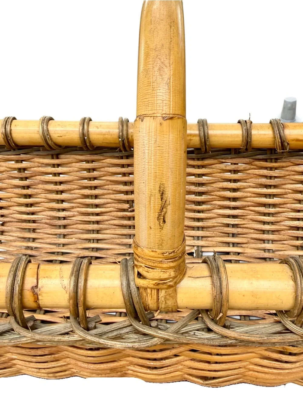 Vintage Large Wicker Flower Gathering Basket with Natural Bamboo Handle 9x12x24